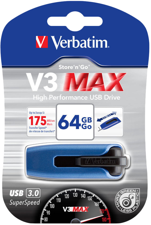 VERBATIM V3 Max 64 GB USB 3.0 pendrive kék-fekete