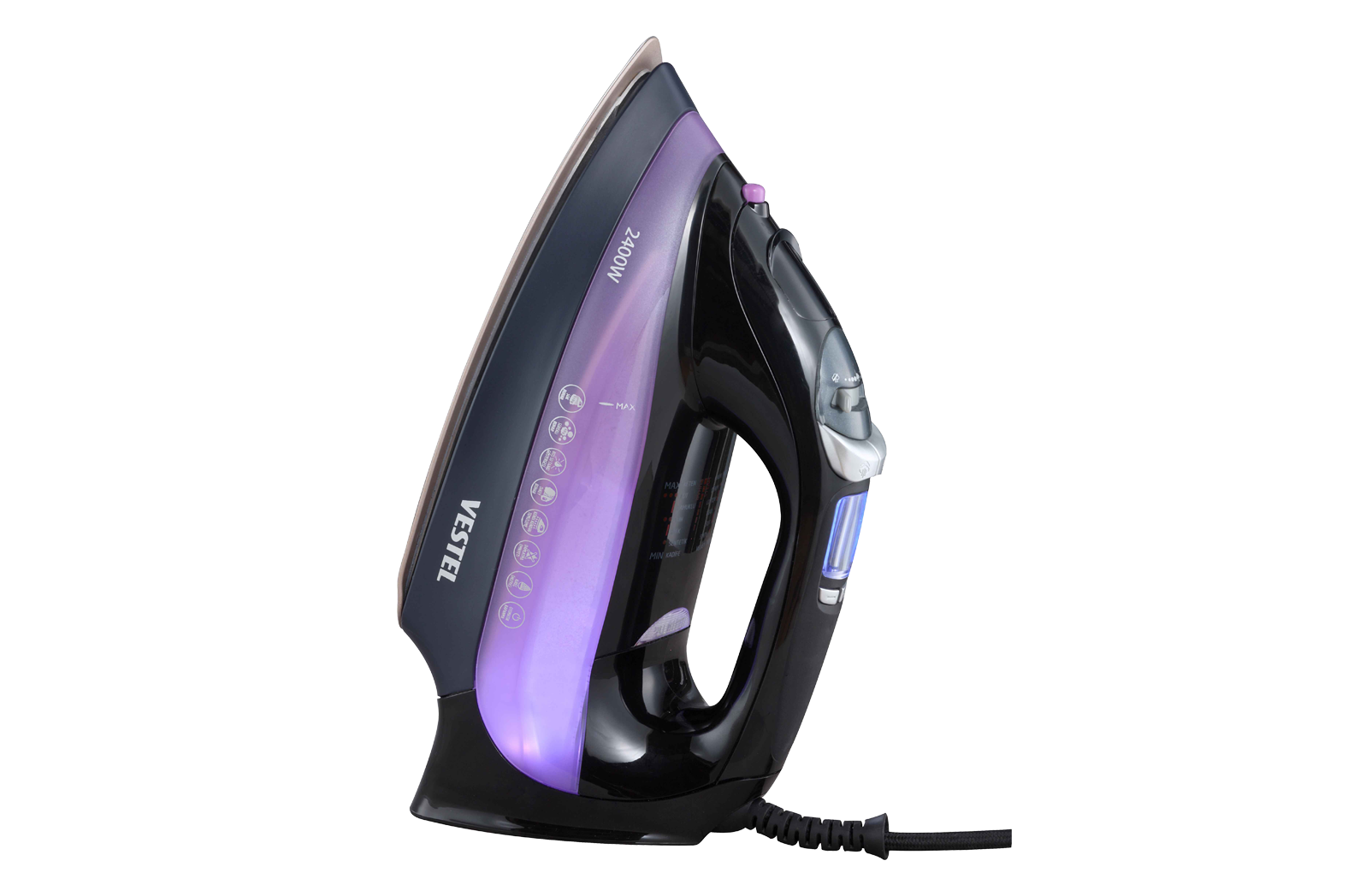 VESTEL V-PRESS Serisi 4001 Nano Seramik Tabanlı 2400 W Dijital Mor Buharlı Ütü 