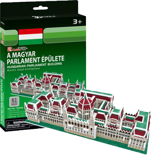 A Magyar Parlament Épülete 3D puzzle 61 darabbal, zöld csomagoláson.