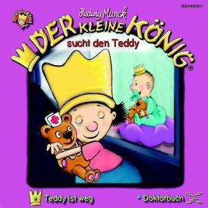 Kinderbuchcover. Ein Mädchen hält einen Teddybären. Cartoon-Stil. Lila Hintergrund.