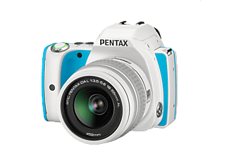 PENTAX K-S1 Spiegelreflexkamera, 20.12 Megapixel, 18-55 mm Objektiv, Weiß/Blau