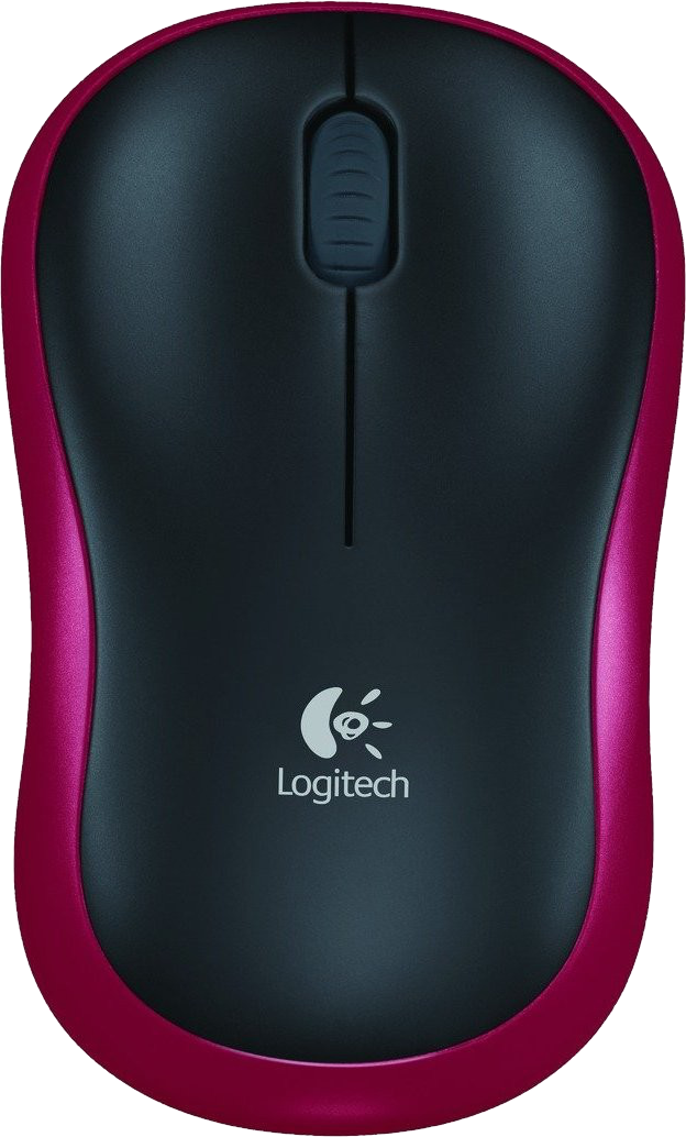 Rózsaszín-fekete Logitech vezeték nélküli egér. Logitech logó fehérrel.