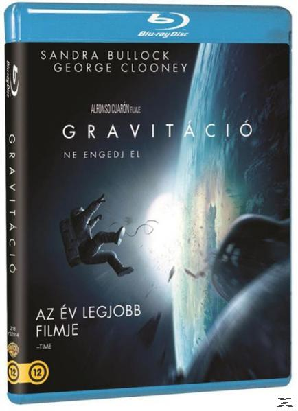 A Gravity című film Blu-ray borítója, űrhajóssal az űrben és a film címével.