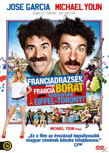 Egy francia film DVD-borítója. Két bajuszos férfi és egy nő látható az Eiffel-torony előtt.