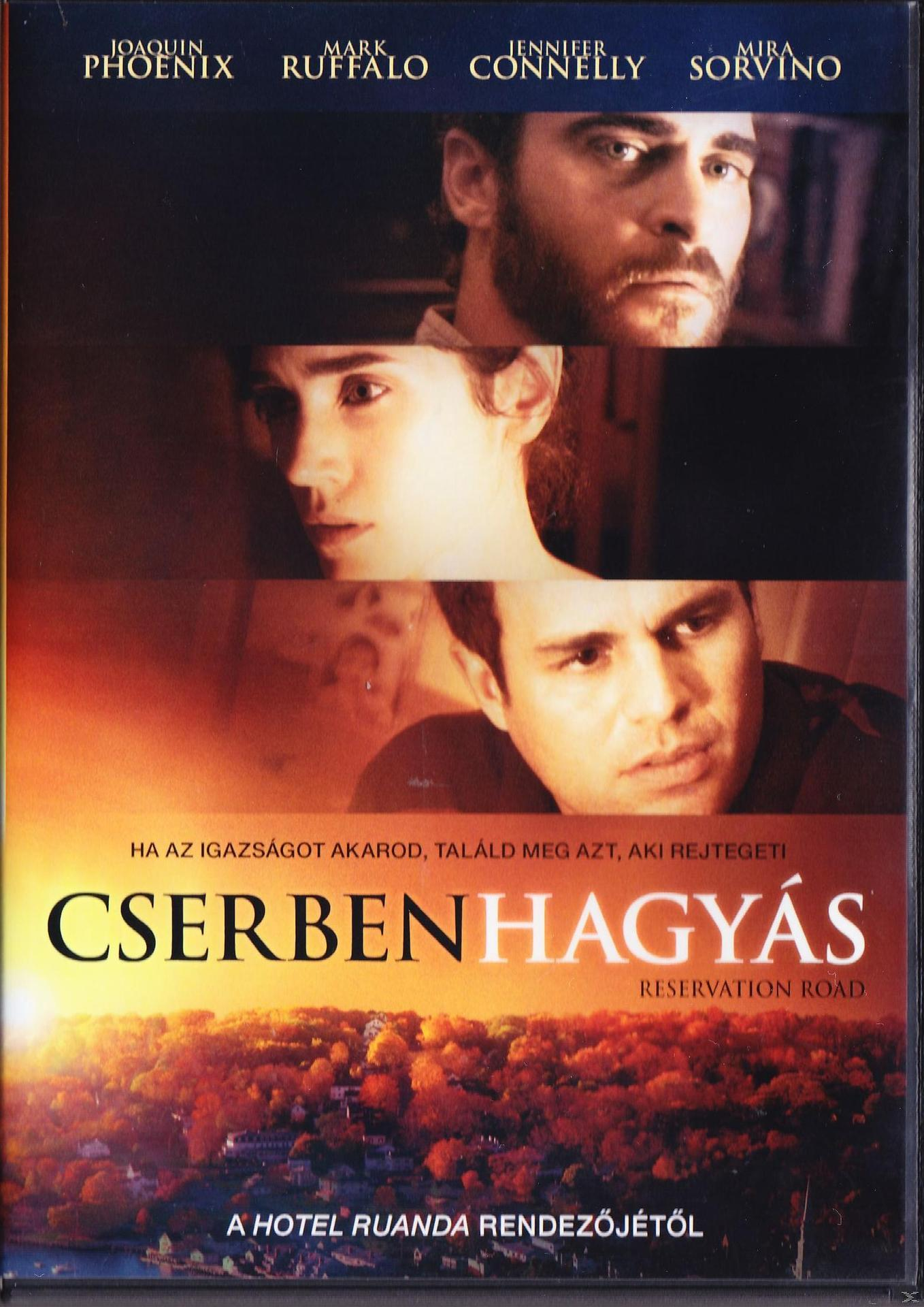 DVD borító színészek arcával és naplementés jelenettel. Magyar felirat: Reservation Road.