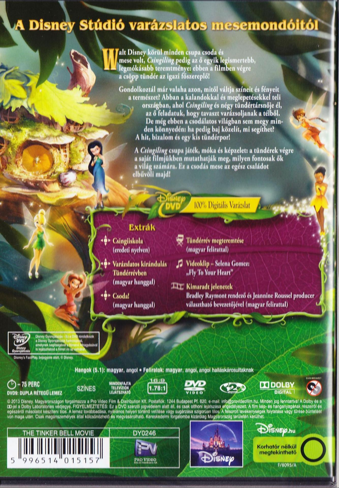 DVD hátlap: 'Tinker Bell Movie' szöveggel, tündér képekkel és Disney logóval.