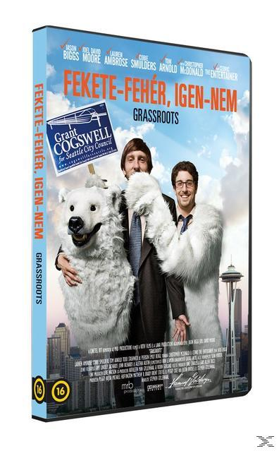 Filmborító: Két férfival bundában és egy medve jelmezben, Seattle-i látképpel. Szöveg: Fekete-Feher, Igen-Nem.