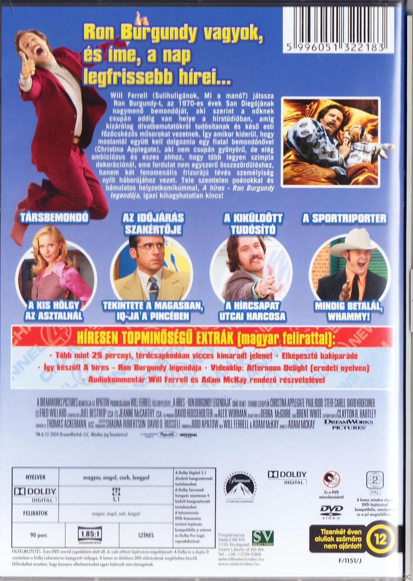 A Ron Burgundy című film DVD borítója, magyar nyelvű szöveggel.