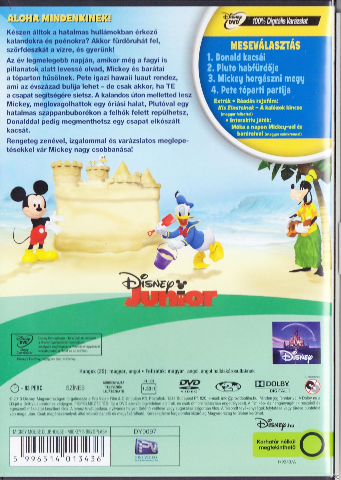 A Disney Junior DVD hátoldala. Mickey, Donald és Goofy hawaii környezetben.