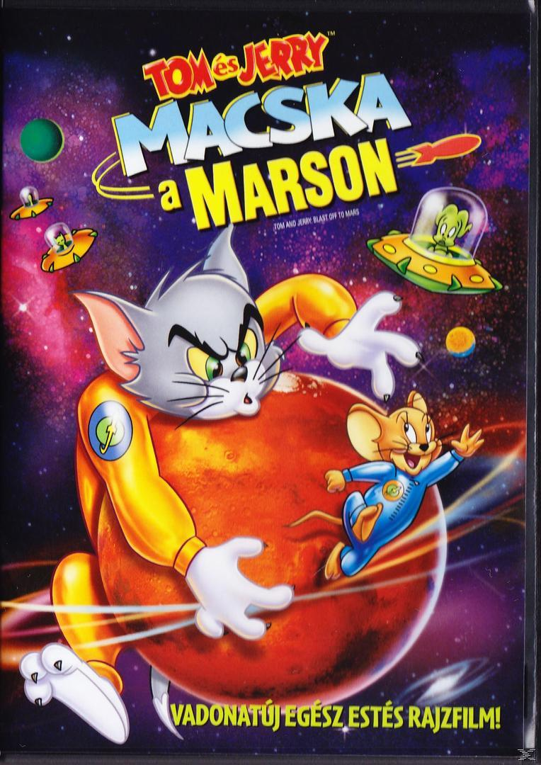 DVD borító: Tom és Jerry űrhajósruhában egy narancssárga bolygón, idegenekkel.