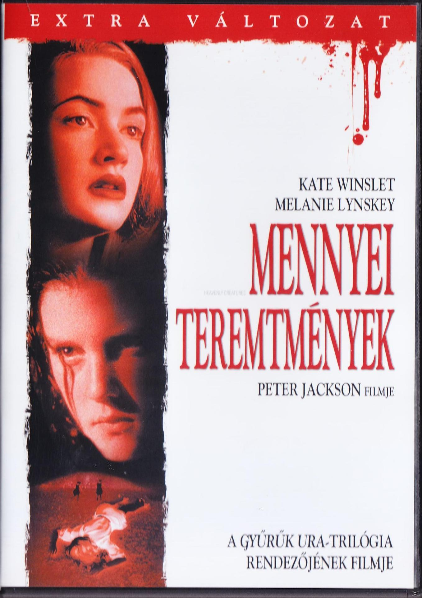DVD borító: Mennyei teremtmények, két női arc. Piros és fehér színpaletta.
