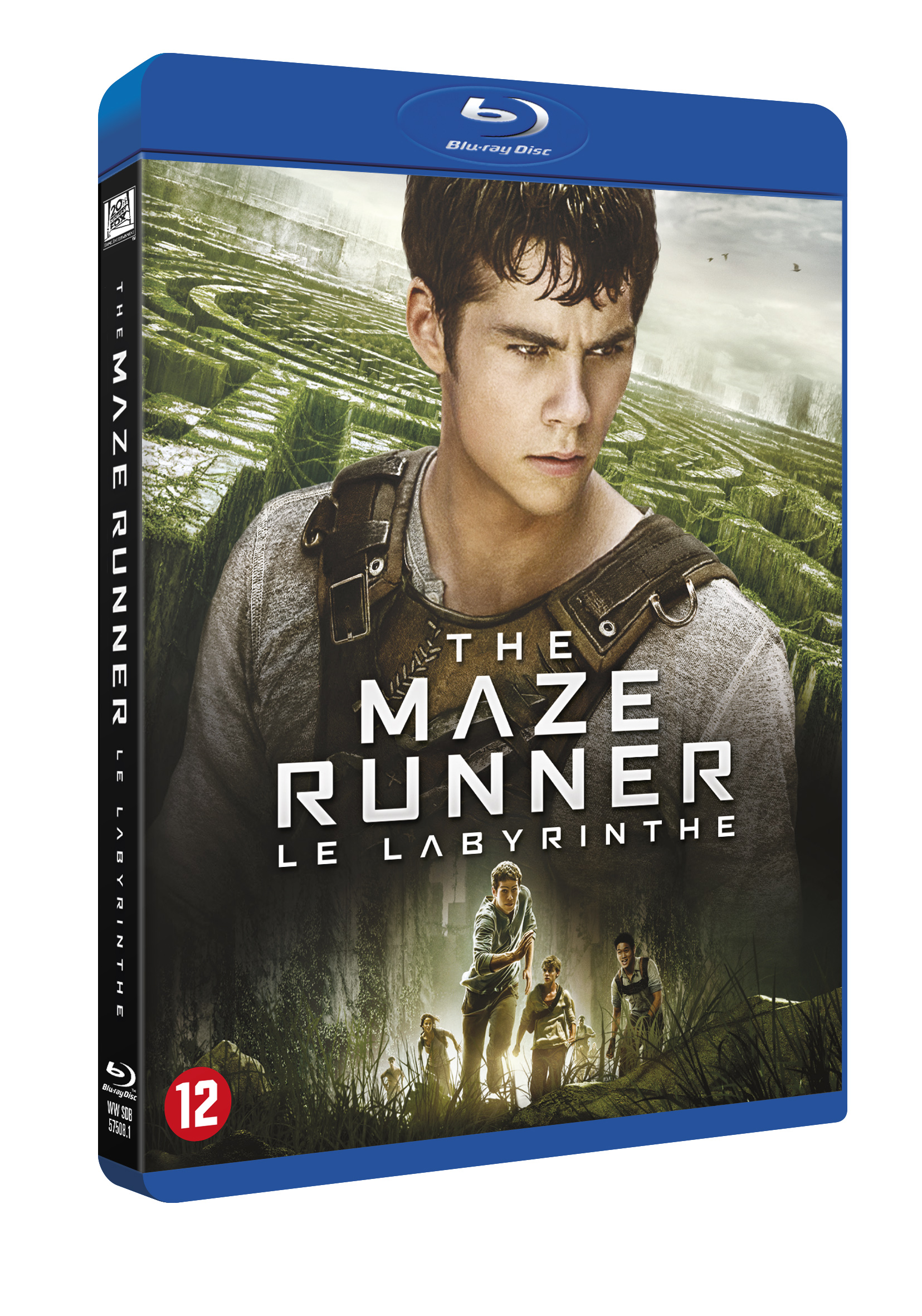 Blu-ray-hoes: Een man in een doolhof, titel 'The Maze Runner', en een groep mensen die rennen.