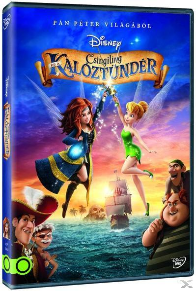 DVD-borító. Két tündér kalóz témával. Egy kalózhajó és más kalózok a háttérben.
