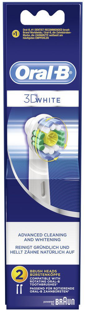Oral-B 3D White diş fırçası başlığı ambalajı, mavi ve beyaz.