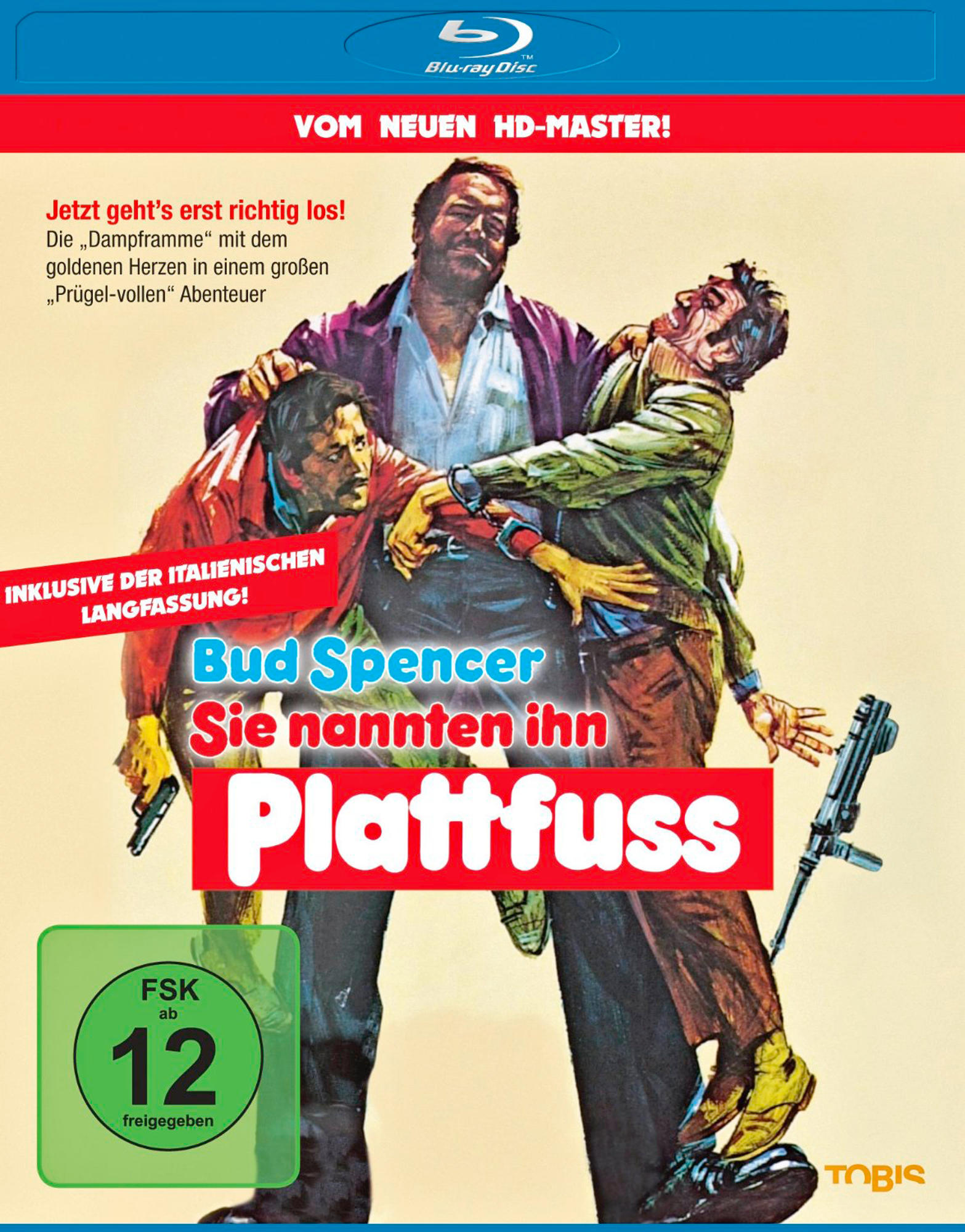 Filmcover von Bud Spencer in einer Kampfszene mit zwei Männern, Titel in Rot.