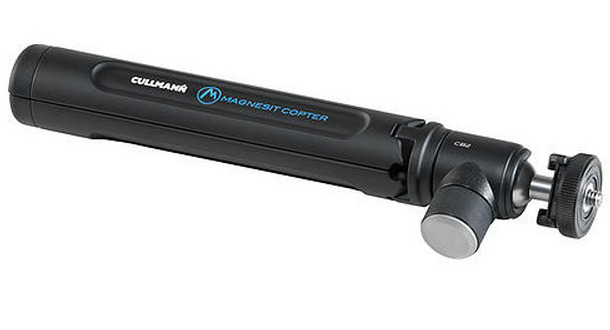 Black tripod, cylindrical, with 'CULLMANN' and 'MAGNESIT COPTER' branding, angled head, and screw mount.