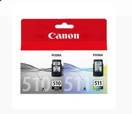 Canon Pixma printerinktcartridges: Zwart en Kleur. Rode en witte verpakking met 'Canon' en 'PIXMA' labels.