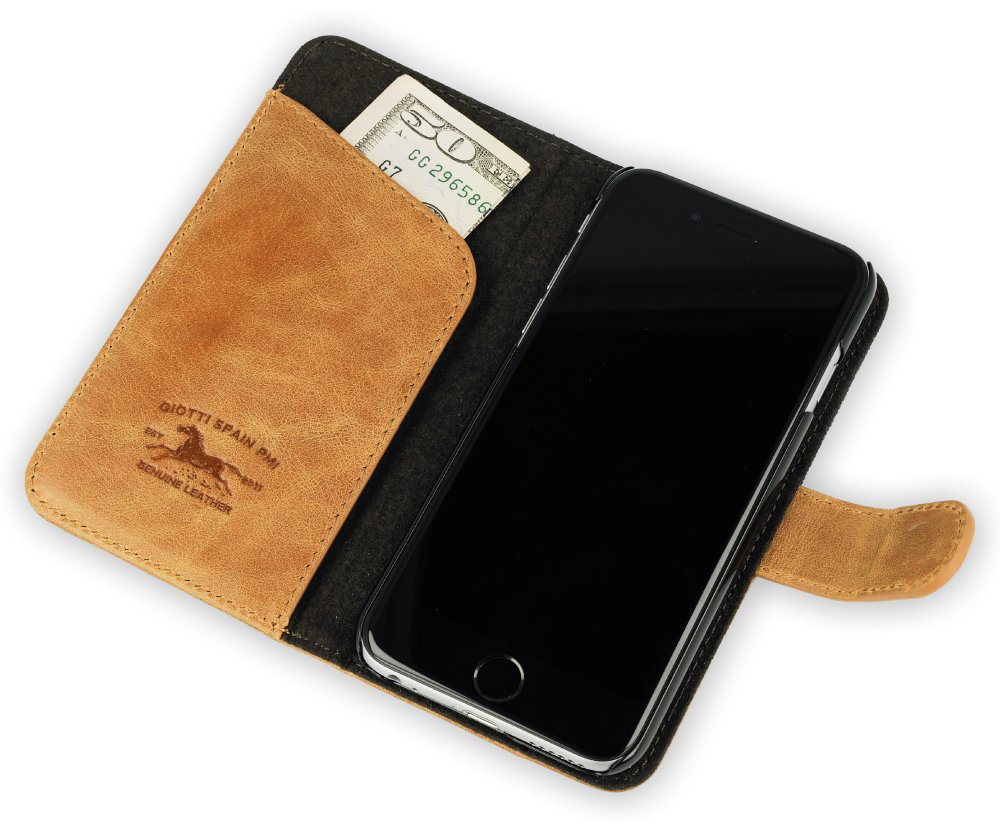 QIOTTI QP-B-0110-06-IP6, Bookcover, Apple, iPhone 6, iPhone 6s, Dunkelgrau/Braun