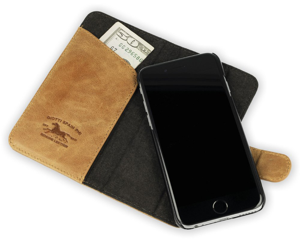 QIOTTI QP-B-0110-06-IP6, Bookcover, Apple, iPhone 6, iPhone 6s, Dunkelgrau/Braun