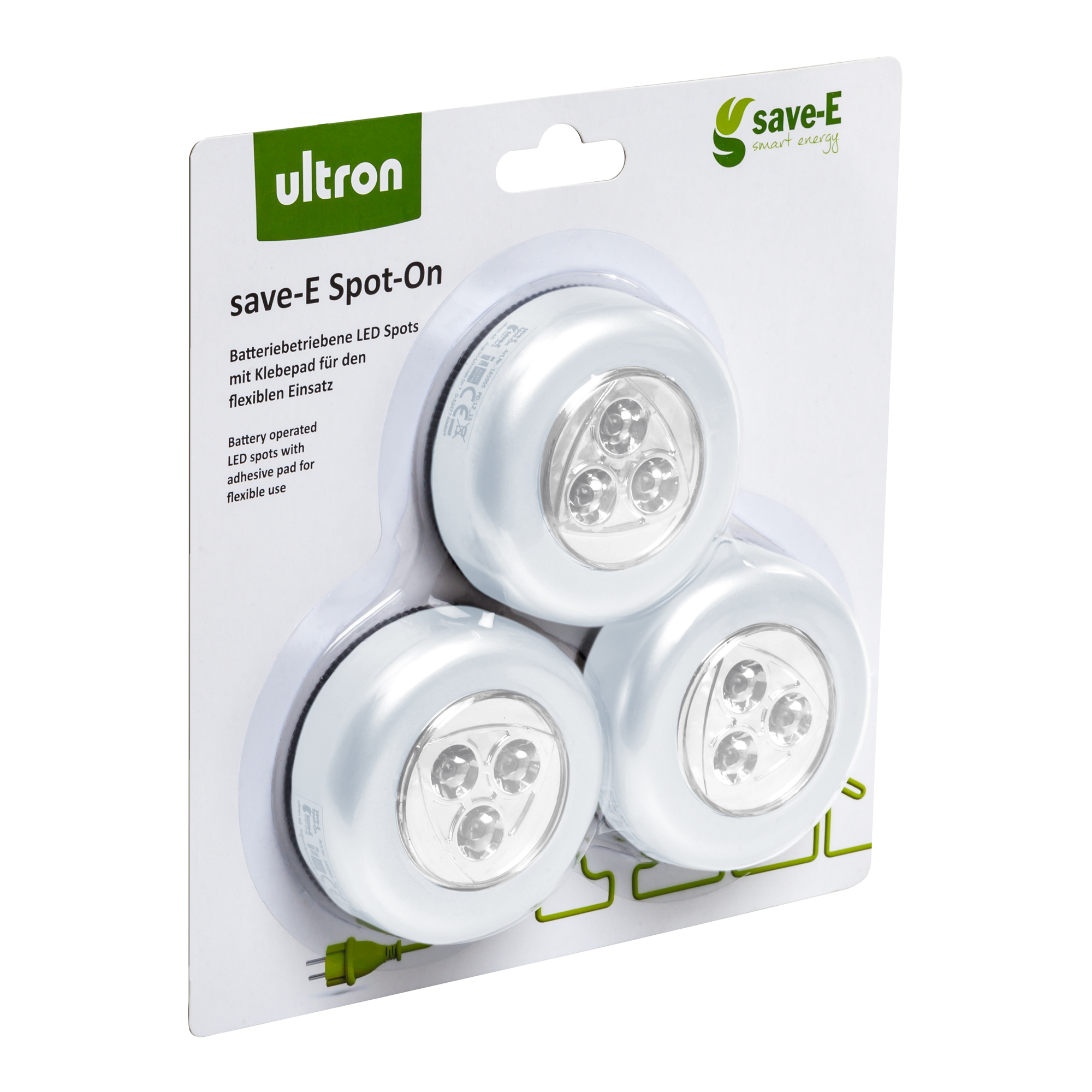 ULTRON 187372 Save-E 3-tlg. Batteriebetriebener LED Spot Tageslichtweiß