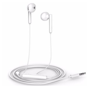 Białe słuchawki z białym przewodem i kontrolą. Czarny jack.