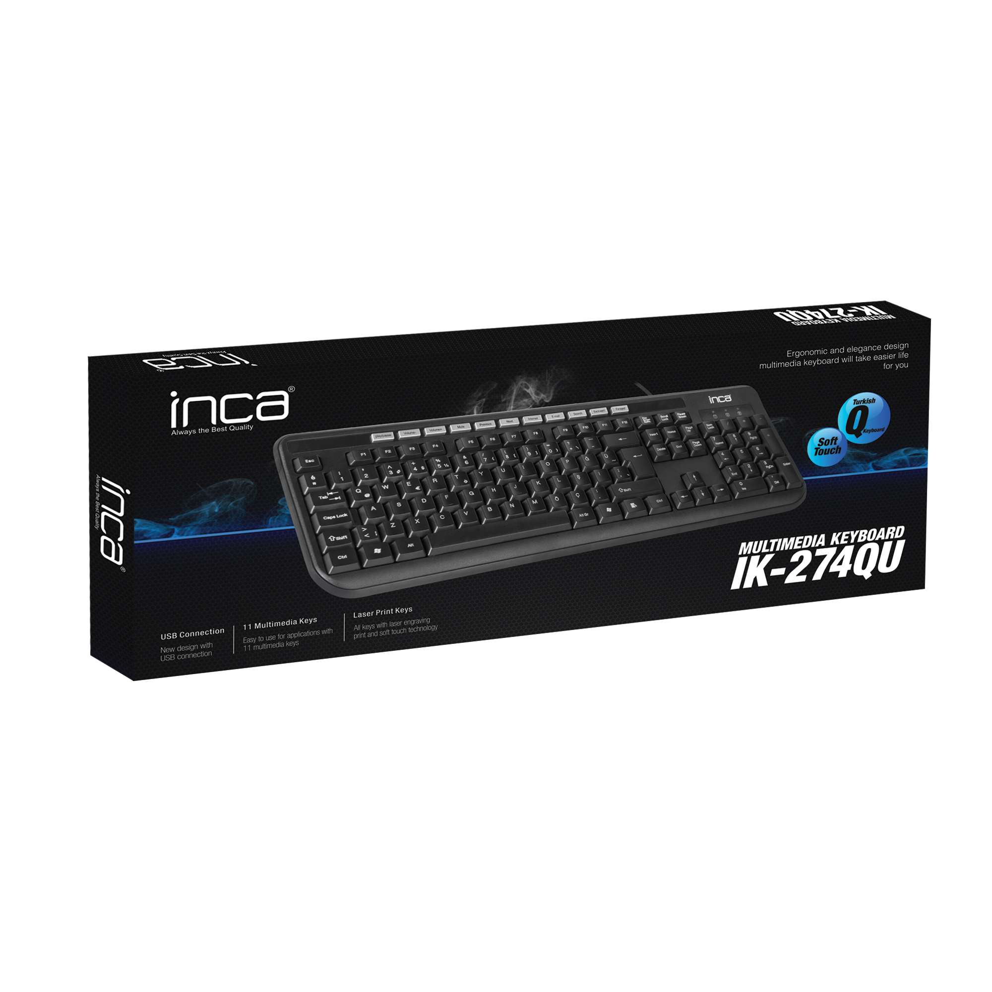 INCA IK-274QU Q/USB Soft Touch Multimedia Black Laser Print Teknoloji Kablolu Klavye Siyah
