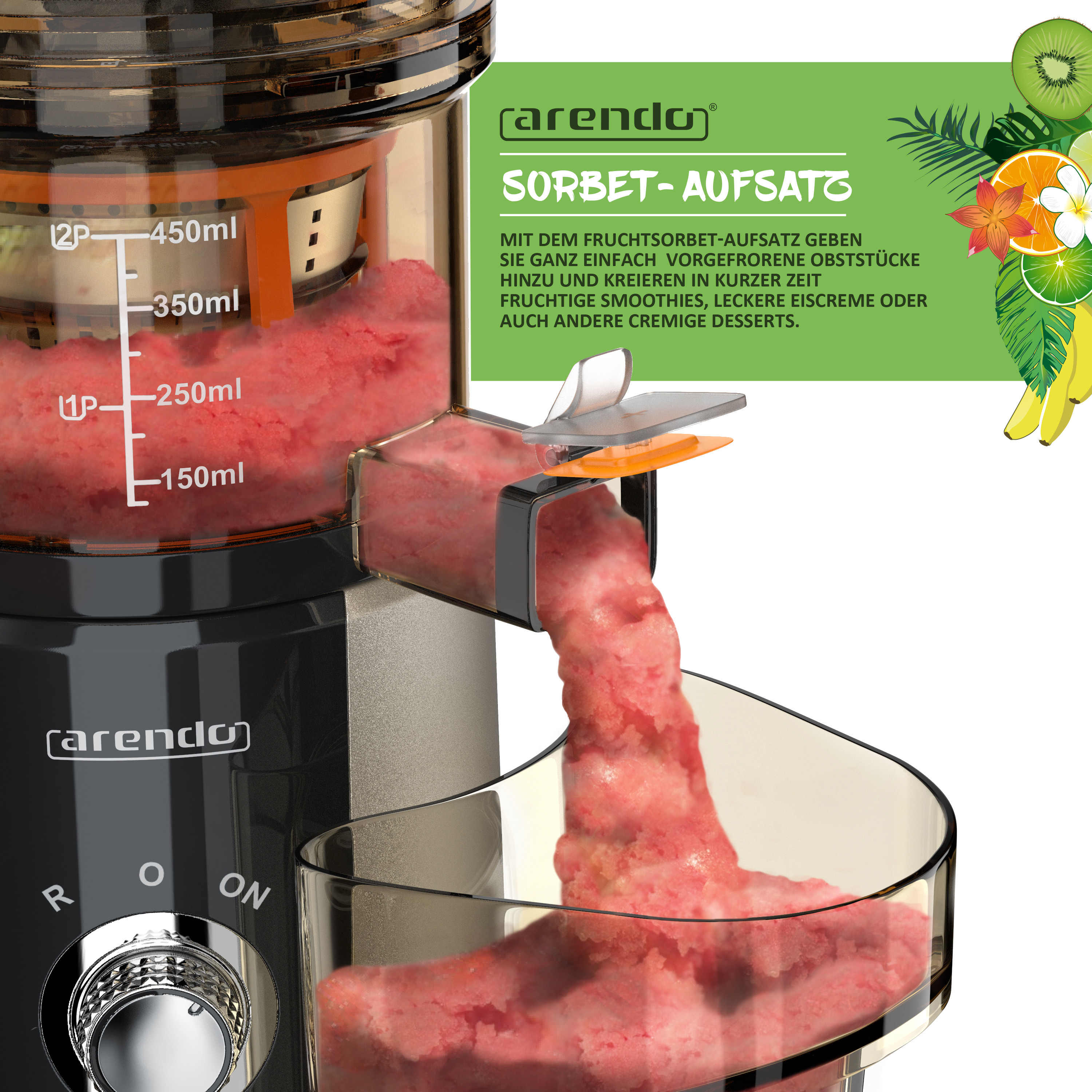 ARENDO 303154 Slow Juicer 200 Watt, Grau