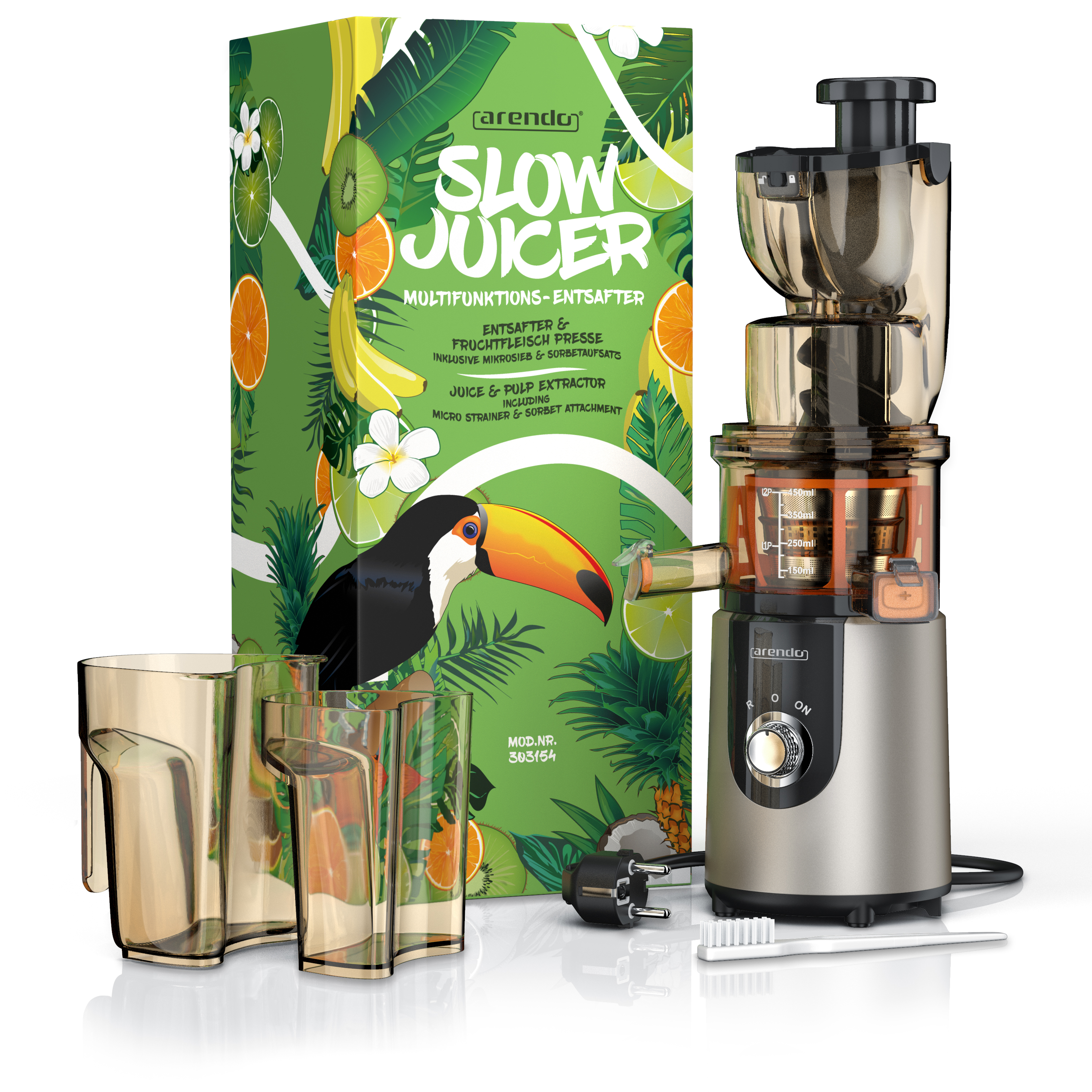 ARENDO 303154 Slow Juicer 200 Watt, Grau