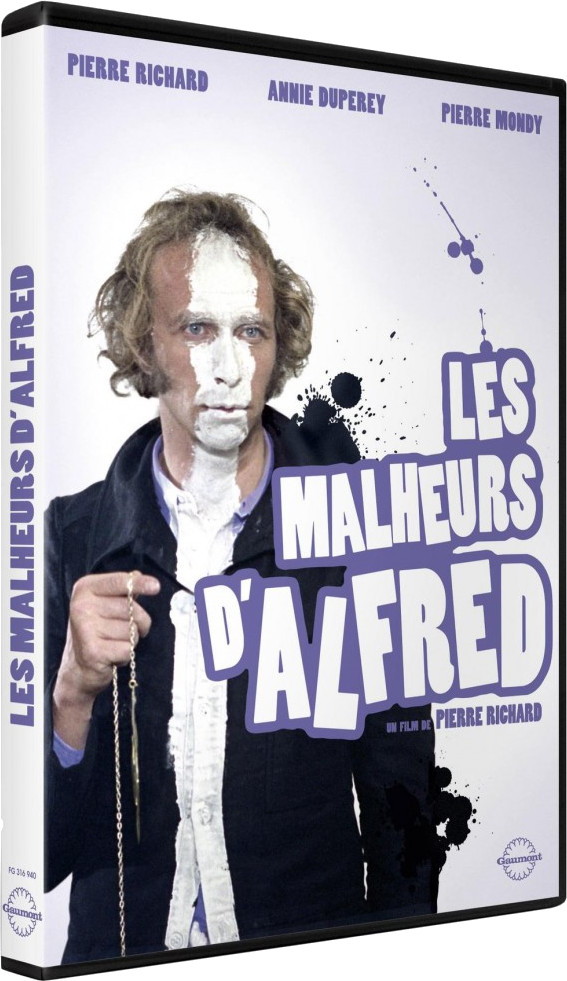 Couverture DVD avec Pierre Richard, visage peint en blanc. Titre : Les Malheurs d'Alfred.