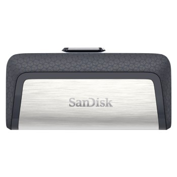 Ein kompakter, silberner Sandisk-Datenträger mit strukturierter grauer Oberseite und dem Sandisk-Logo.