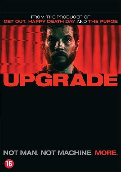 Filmdvd-hoes. Het gezicht van een man staat op de cover, met de filmtitel 'UPGRADE'.
