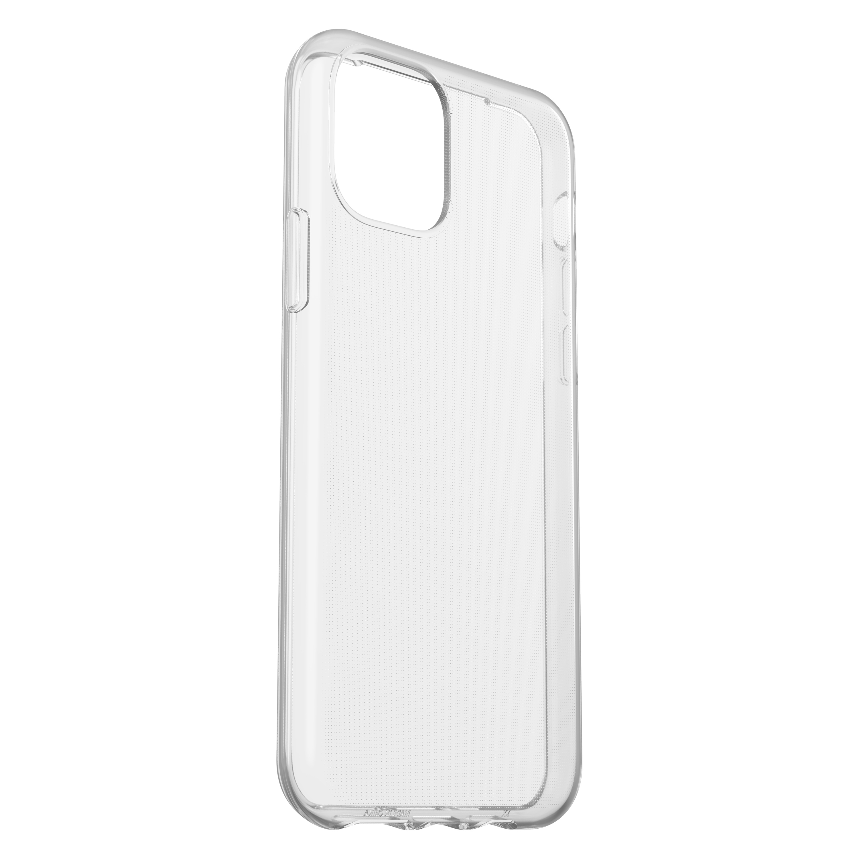 Eine transparente Handyhülle. Sie ist transparent und zeigt die Form des Telefons.