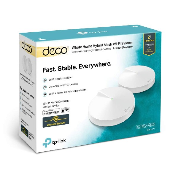 Router - TP-LINK Deco AC1300 + PLC AV600, Hasta 360m², Software Antivirus, 2 Gigabit, Pack de 2