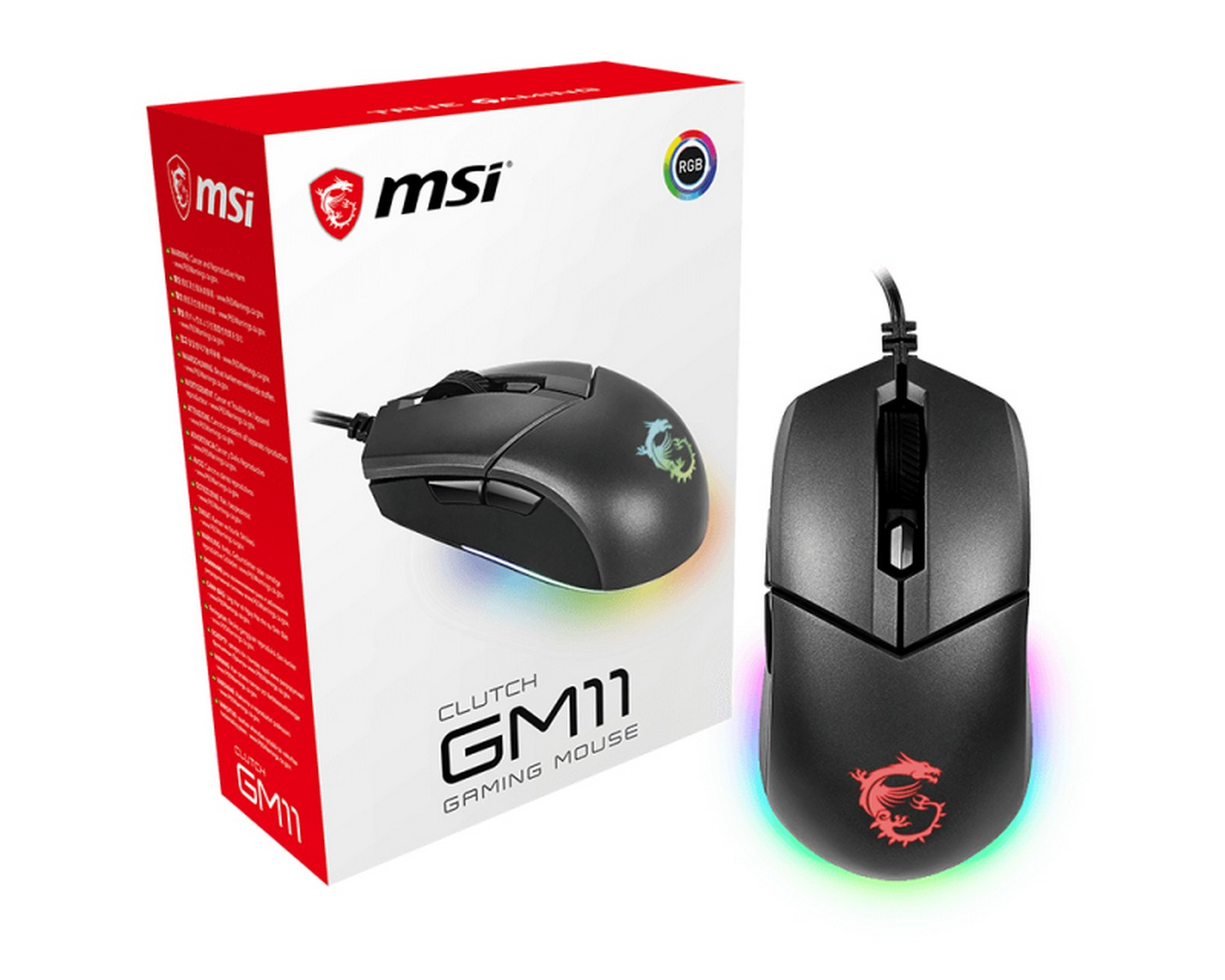 Ratón gaming - MSI Clutch GM11, Hasta 5000 DPI, Óptico, Retroiluminado, Negro