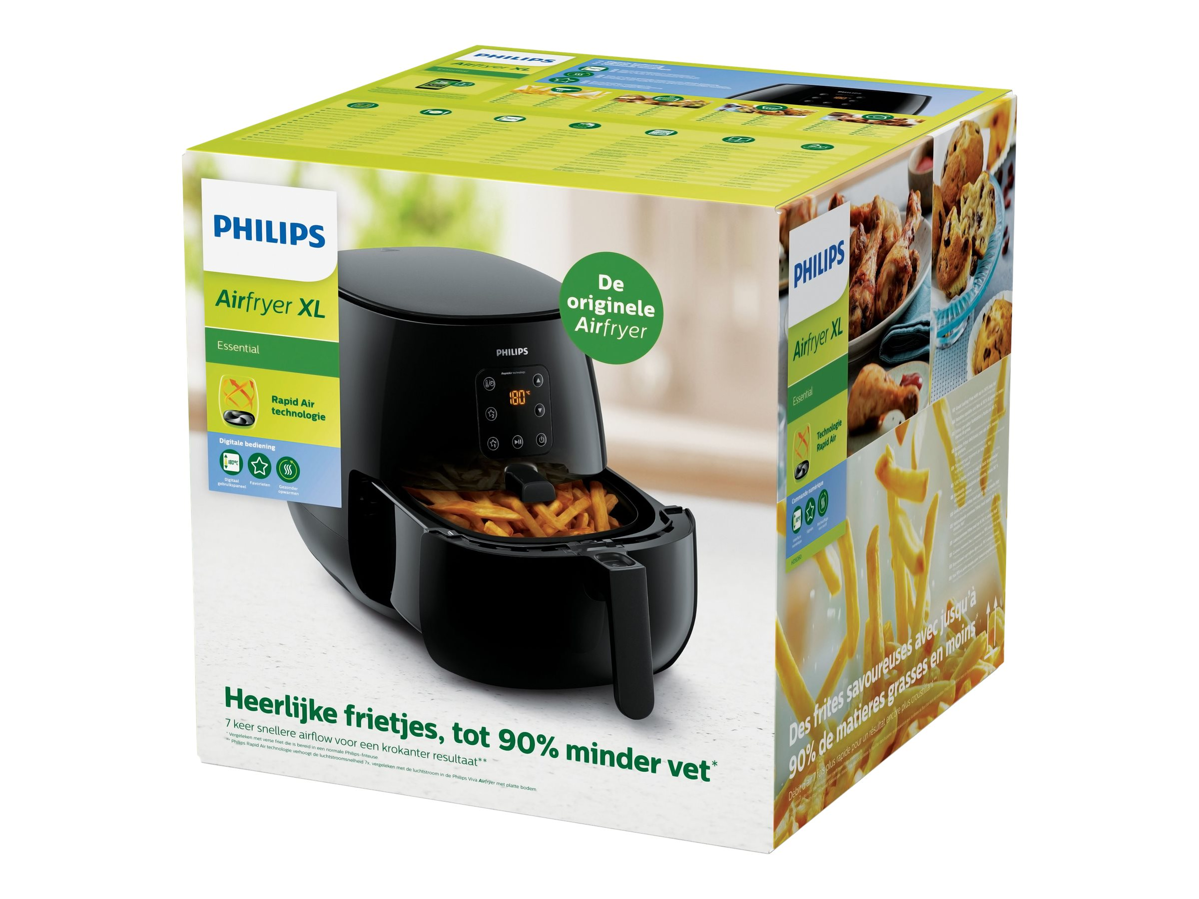 PHILIPS Heißluftfritteuse Airfryer XL Essential HD9260/90, schwarz Heißluftfritteuse (1200 g, 1900 Watt, Schwarz)
