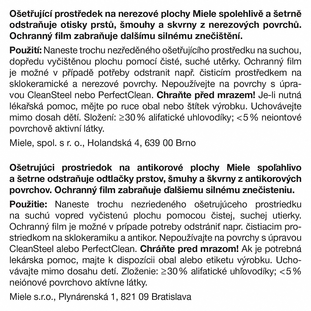 Text über Reinigungsmittel für Edelstahl- und Antikorrosionsflächen.