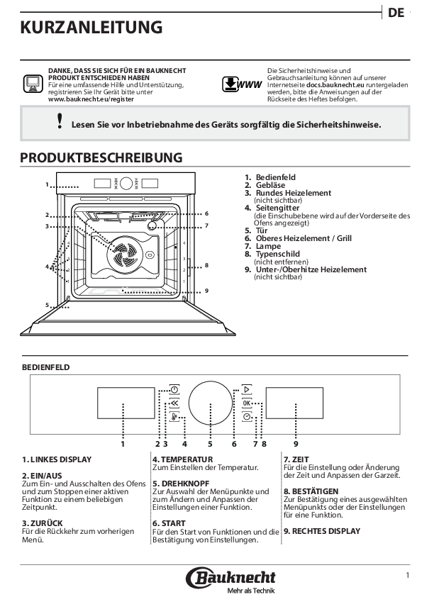 BAUKNECHT BIR4 DP8FS3 PT, Einbauherd/Backofen (Einbaugerät, 71 l, 595 mm breit)