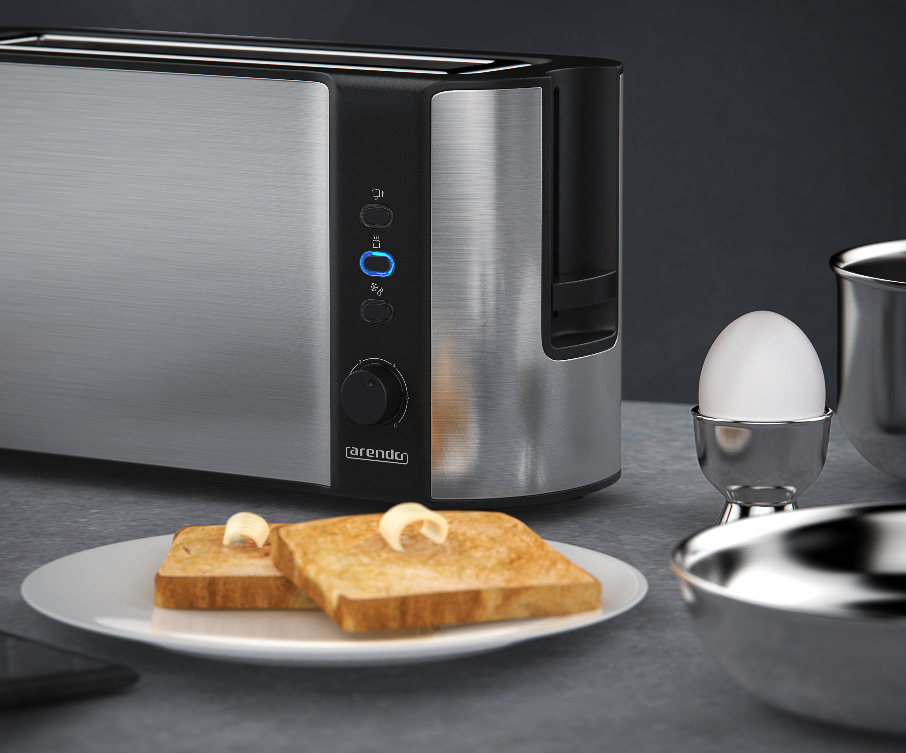 ARENDO 303086 Frukost Toaster Silber/Schwarz (1000 Watt, Schlitze: 1)