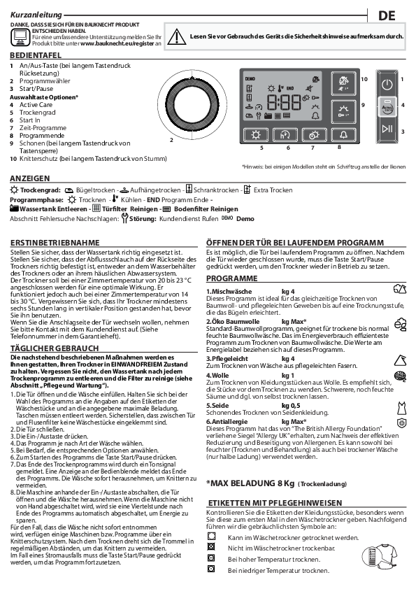 BAUKNECHT T SENSE M11 8X3WK DE Wärmepumpentrockner (8 kg, A+++, Weiß)