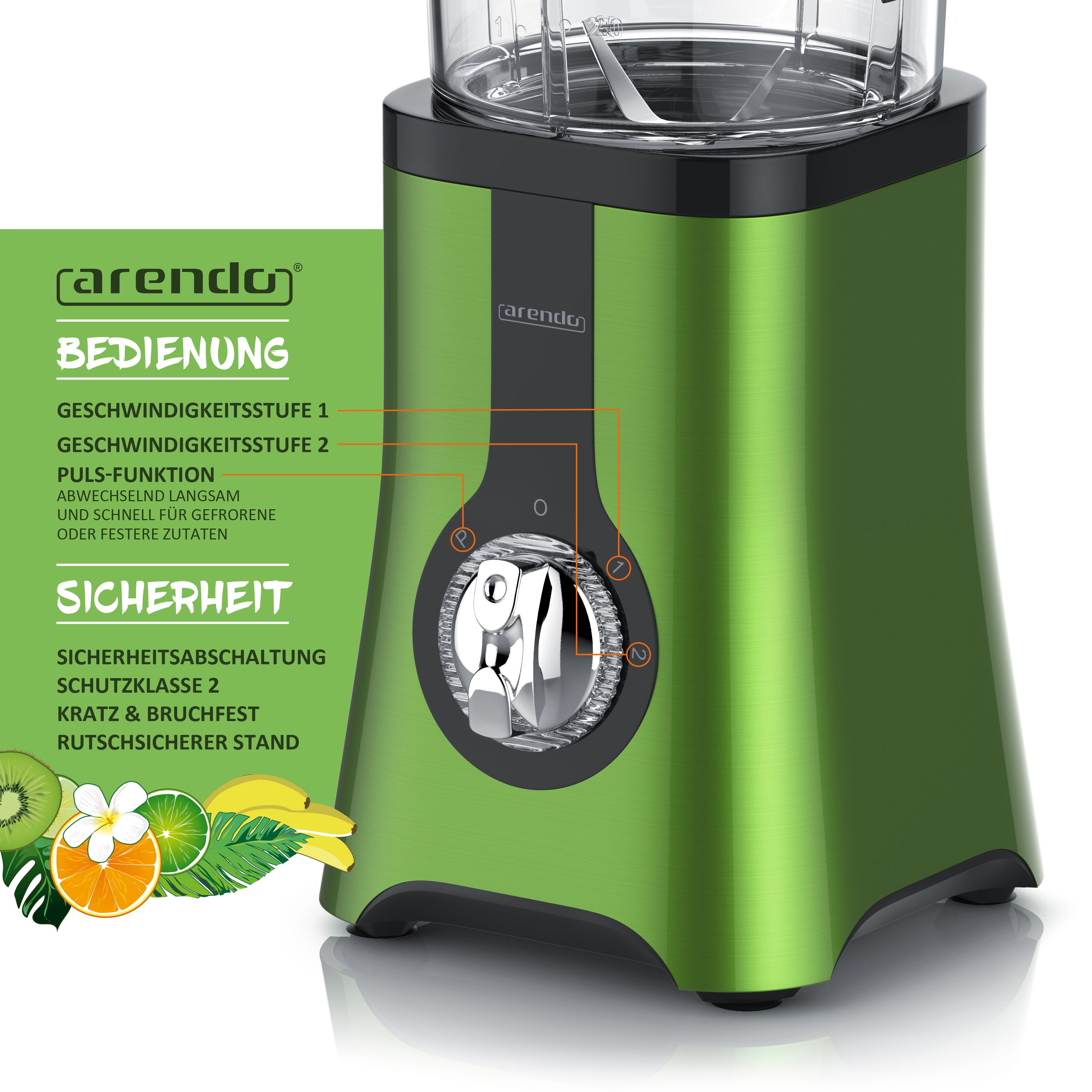 ARENDO 303039 Standmixer Metallic Grün (220 Watt, 1 l)