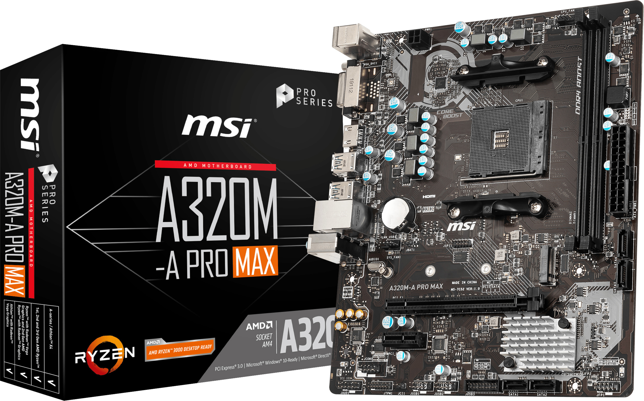 MSI A320M-A Pro Max Mainboard Schwarz