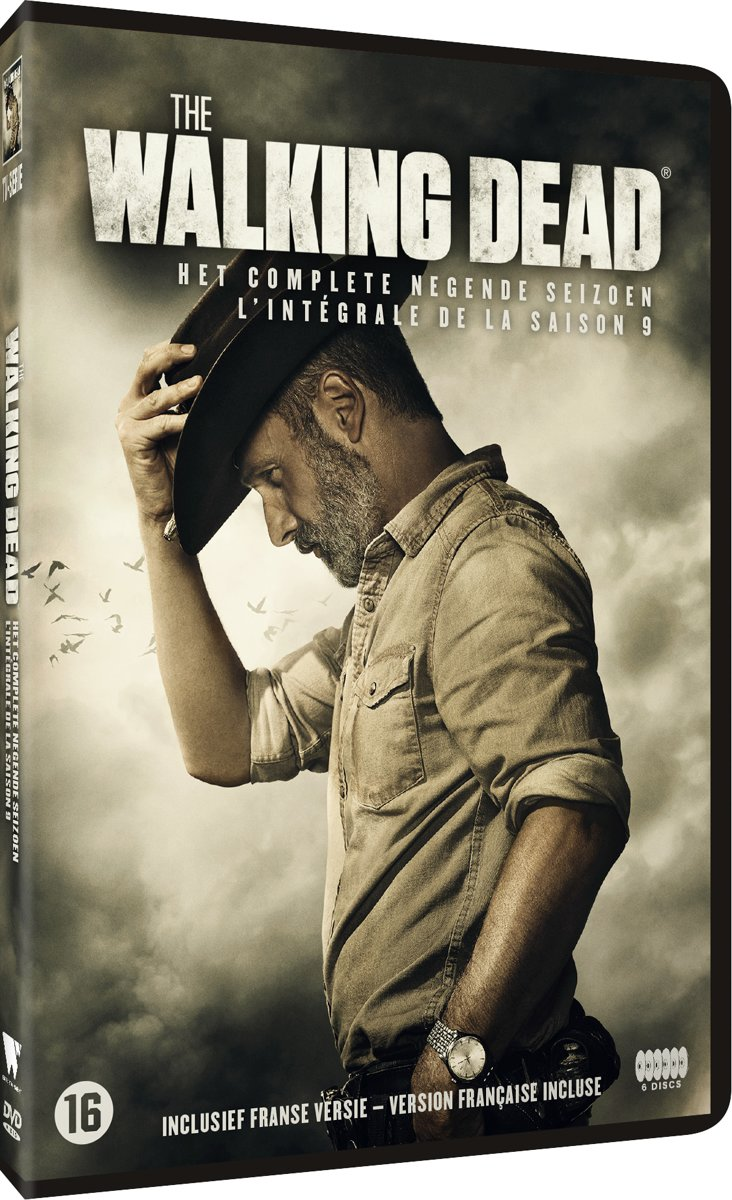 Un boîtier DVD pour The Walking Dead, avec un homme portant un chapeau sur la couverture.