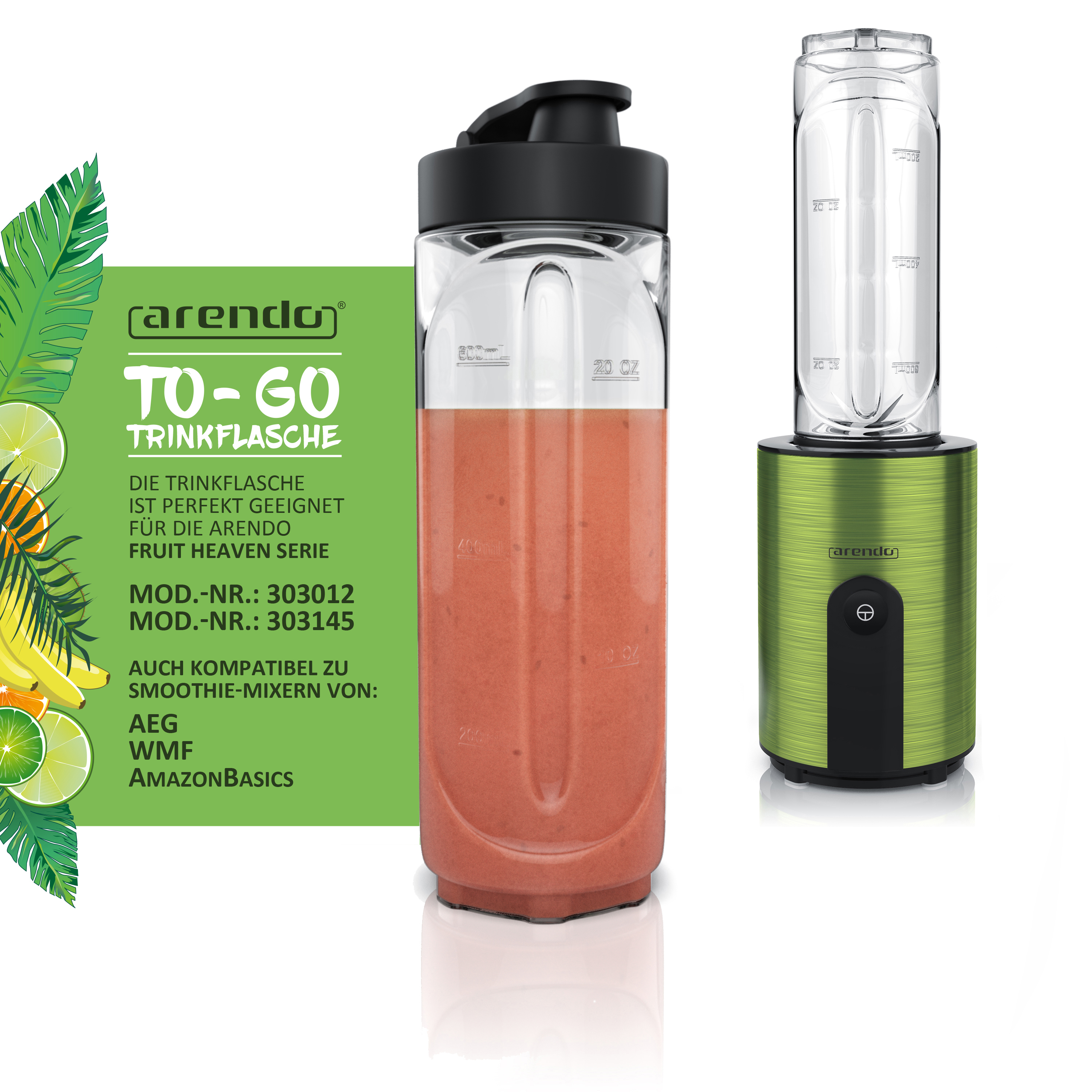 ARENDO 303237 Mix & Go Smoothiemaker Trinkflasche