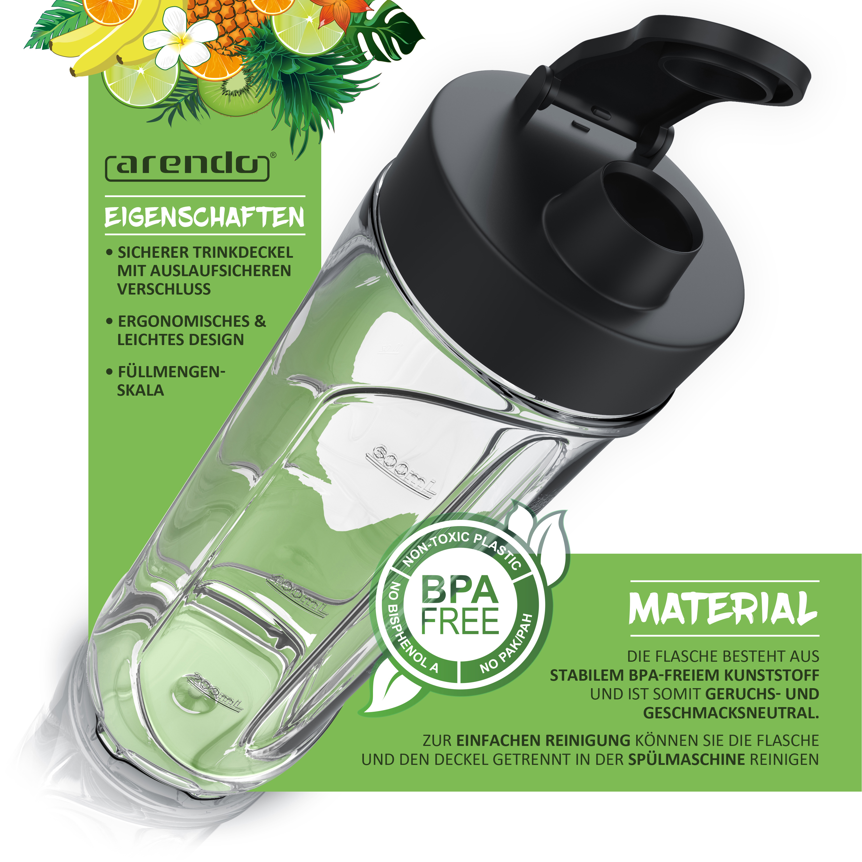 ARENDO 303237 Mix & Go Smoothiemaker Trinkflasche