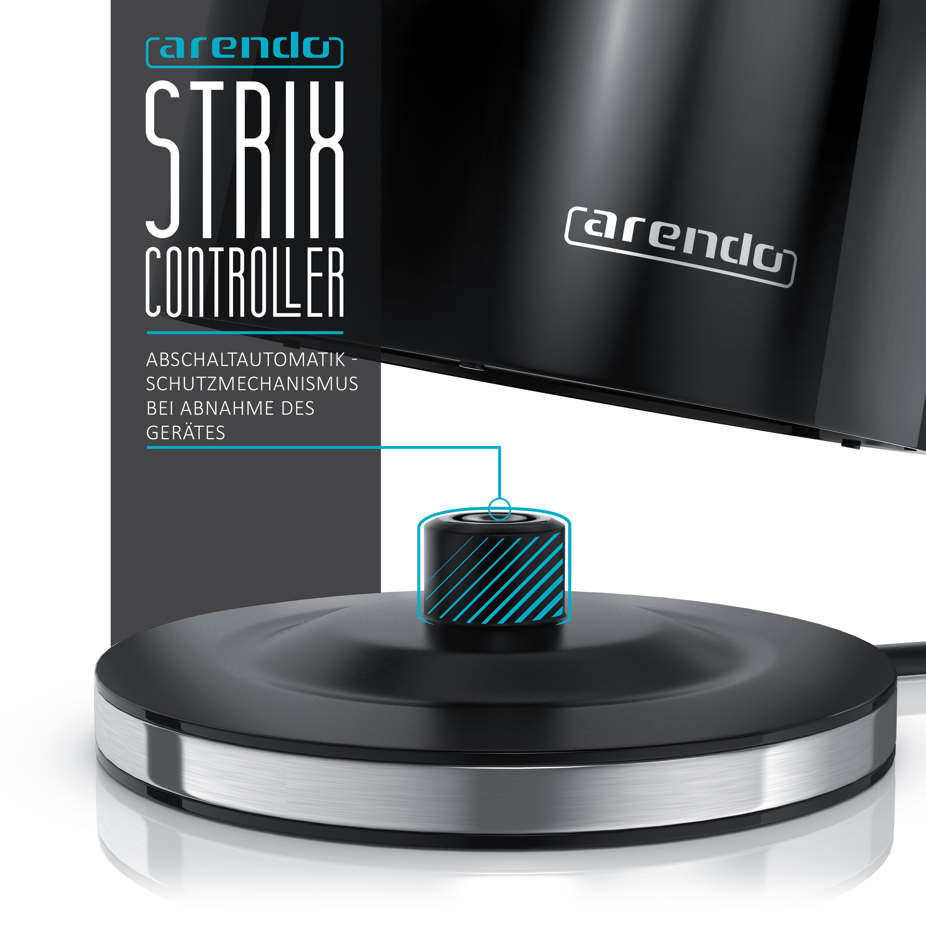 ARENDO 302550 Design Wasserkocher, Schwarz/Silber