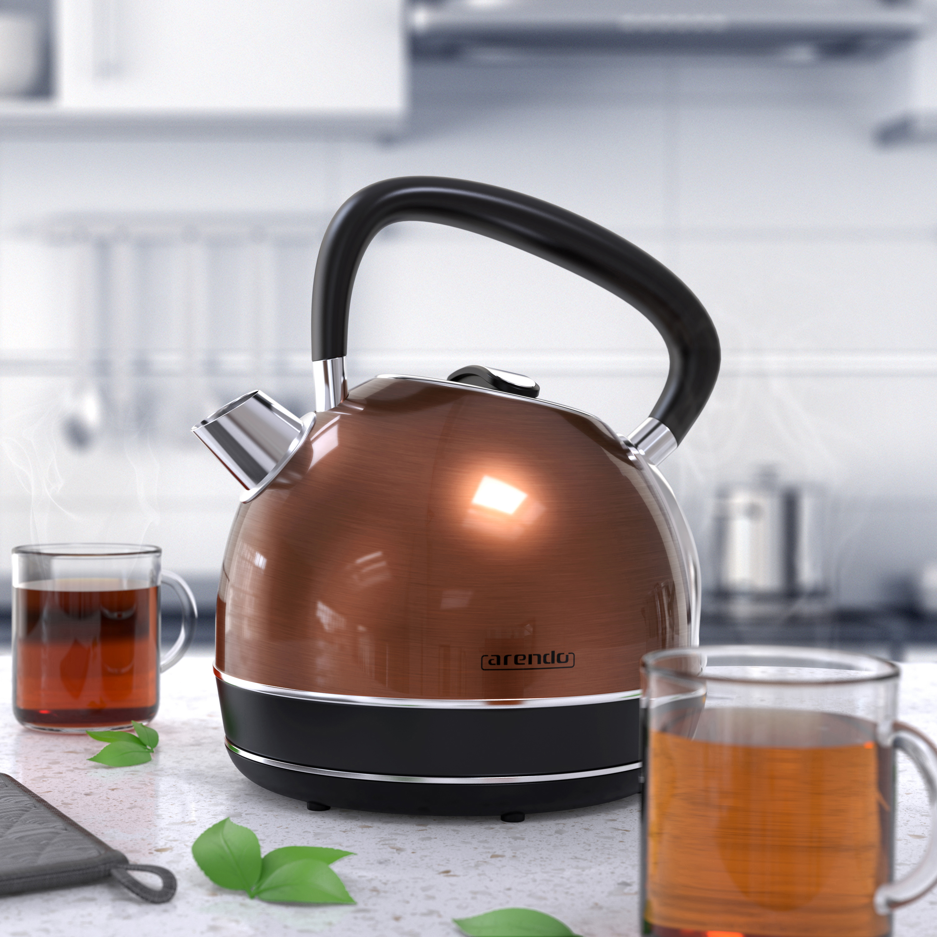 ARENDO 302690 Vintage Wasserkocher, Kupfer/Schwarz/Silber