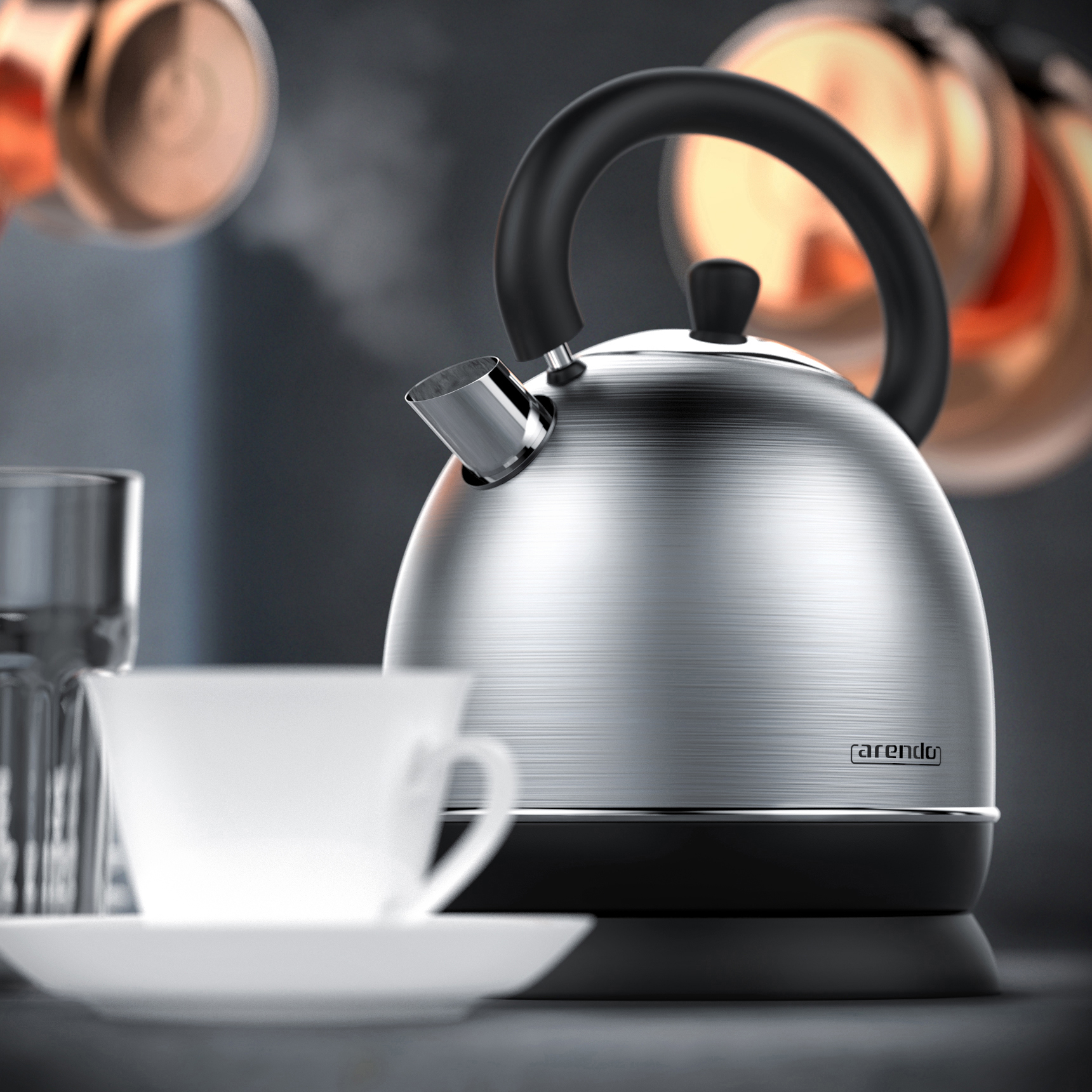 ARENDO 300718 Retro Wasserkocher, Silber/Schwarz