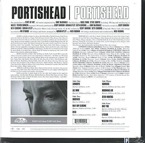 The back cover of the album "Portishead". Features text, song titles, and credits.