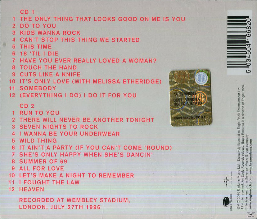 Dos d'un CD avec liste des titres et autocollant de la société Universal Music Italia.