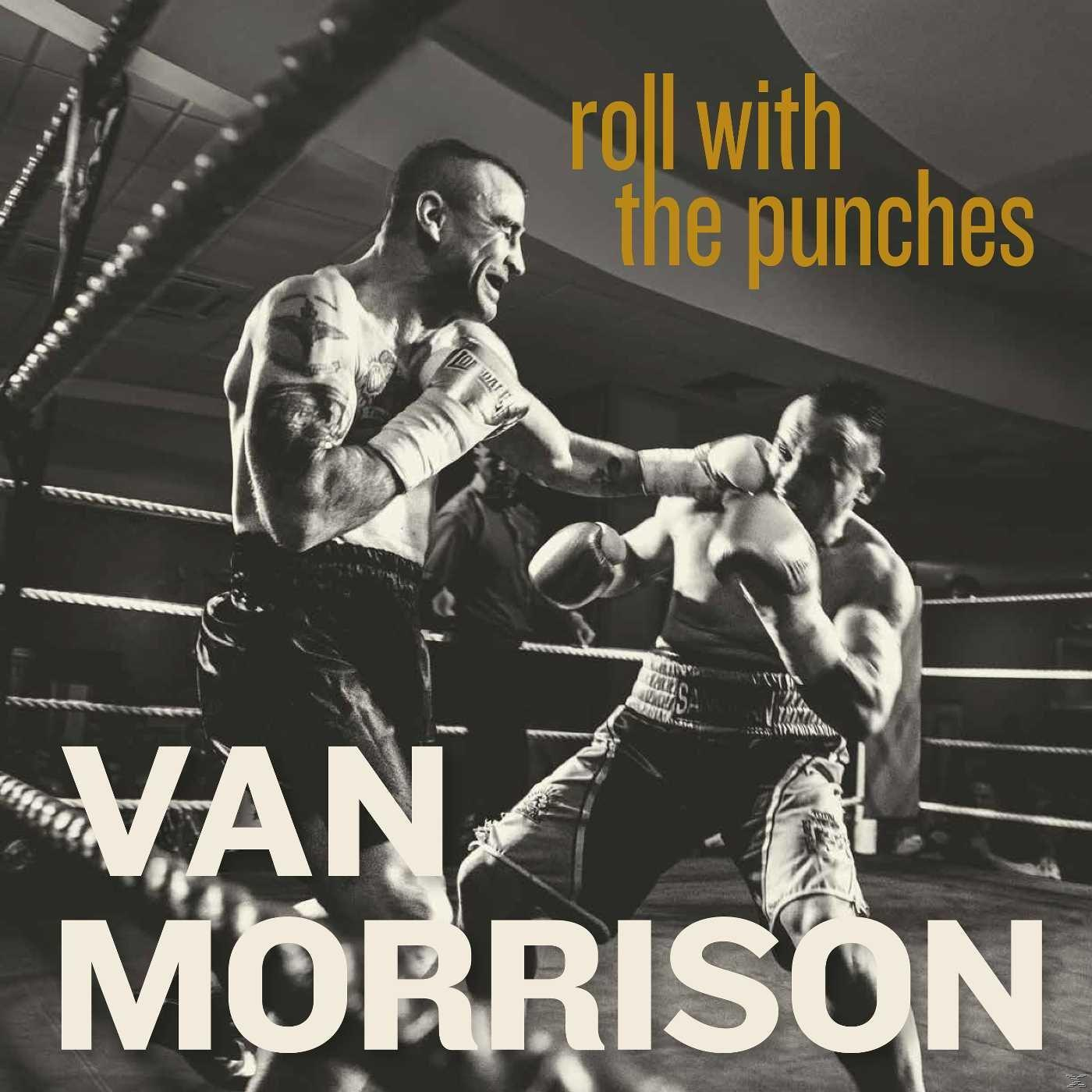 Twee boksers in een boksring. Eén slaat. Tekst: 'Roll with the punches' en 'VAN MORRISON'.
